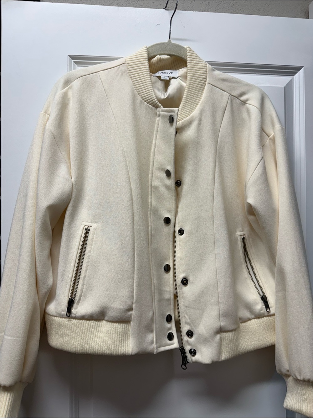 Evereve Ivory/Cream Bomber Jacket with Zip Pockets